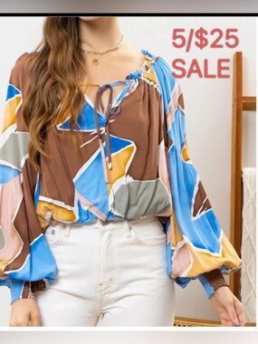 Abstract Puff Balloon Sleeve Blouse  Size Medium 5/$25 SALE